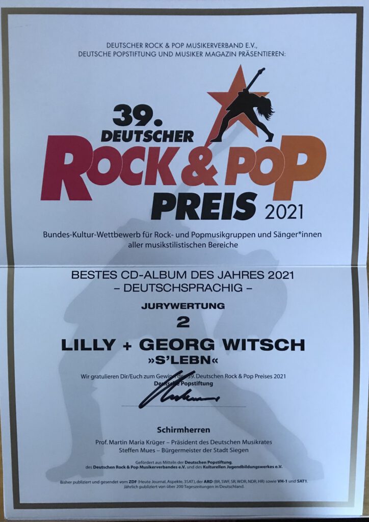 Rock u. Popverband 2 Platz Soloalbum Deutsprachig
